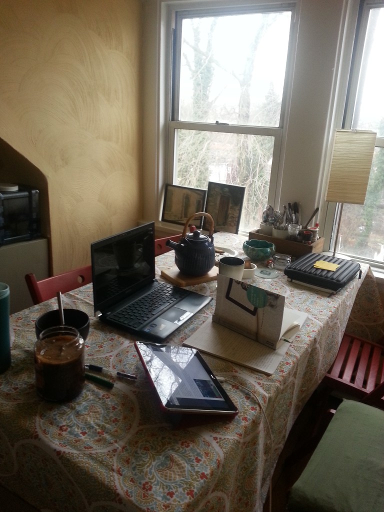 Kitchen table, by south-facing windows.